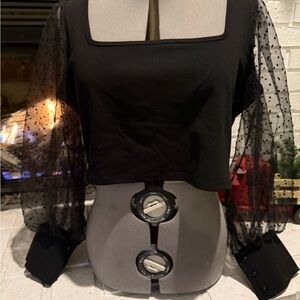 Chic Black Sheer Sleeve Blouse Size 1X